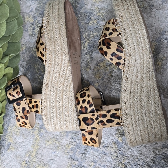 Sole Society Audrina  Calf Hair Leopard Print Wedge Sandals - Picture 6 of 16